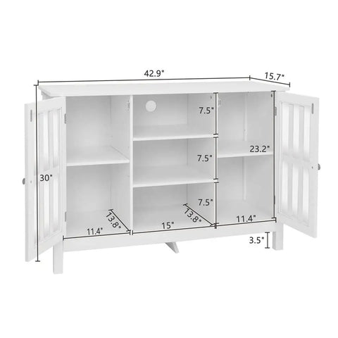 Forty Three Inch Solid Wood Kitchen Credenza Sideboard Buffet Cabinet With Sleek Metal Knobs Clean Lines And Legit Industrial Vibes For Easy Entryway Organization and Serving Tasks dimensions