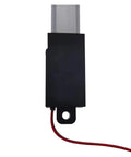 Heavy Duty Electric Linear Actuator Delivers Smooth Push Pull Action Powered By A Trusty DC 12V Motor In 30mm or 50mm lengths, showing top view of the actuator with black casing and red wire.