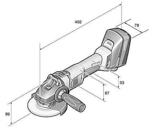 Beast Mode 18V Cordless Angle Grinder with Tool Free Adjustable Safety Guard, dimensions 402x78x99mm, designed for precision cutting.