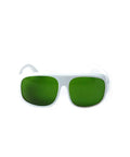 Heavy Duty Laser Safety Glasses With Wide Vision Frames For 980Nm 1064Nm And 1320Nm Nd Yag Industrial Eye Protection, white frames, green lenses.