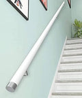 Sleek White Wooden Stair Banister Kit Wall Mounted Handrail For Interior Steps Heavy Duty Safety Grab Rail angled on stair wall