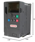 Front view of Variable Frequency Drive 220V 2.2KW 3HP 10A Inverter for spindle motors, black housing, dimensions indicated