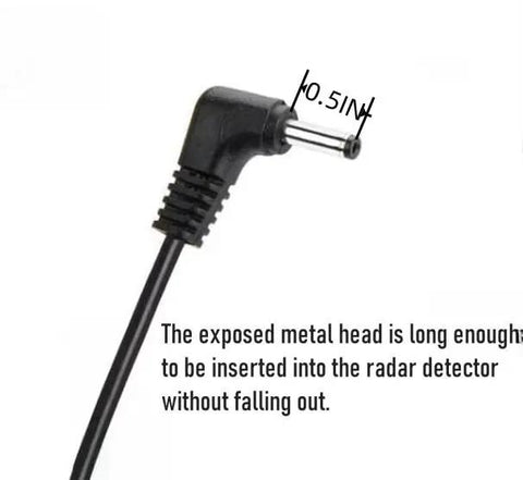 Close-up of the 0.5-inch DC3.5 connector of Radar Detector Power Cord For Cobra, Uniden, Whistler And More