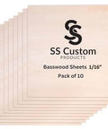 Basswood sheets for crafts, 12x12 inches, 1/16 inch thick, pack of 10, SS Custom
