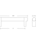 Diagram of Knurled Cabinet Pull In Satin Brass Finish With US4 Stem For Center To Center Mounting Six Inch Size showing dimensions.