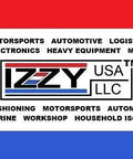 Logo of IZZY USA LLC, featuring red and blue stripes with text related to various industries like automotive, logistics, and electronics.