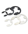 Check Out These Super Cool 65Mn Black Steel E-Clip Circlips In 10 To 100 Pack Sizes with various sizes and colors for shaft retaining.