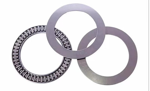 Thrust needle roller bearings with washers, steel, 25mm bore, 42mm OD, 2mm width; front view, 3 pcs