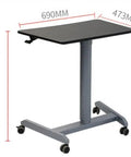 Smooth Roll Mobile Standing Desk With Height Adjustable Pneumatic Lift Sleek Black Aluminum Frame Ergonomic Rolling Workstation with dimensions shown.