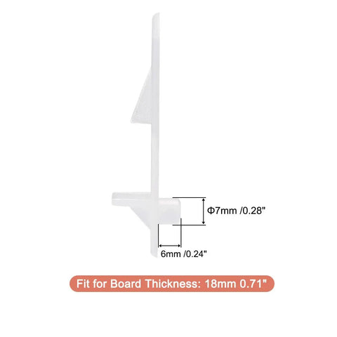 20 Pack Clear Plastic Shelf Support Pegs Crafted For Straightforward Kitchen Cabinet And Bookshelf Fixes Heavy Duty 7mm Locking Pins side view with dimensions