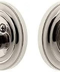 Solid Brass Single Cylinder Deadbolt With Circulaire Plate In Polished Nickel Two And Three Eighths Inch Backset Keyed Alike front view