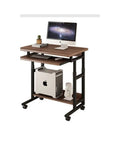 Dope Rolling Laptop Cart And Bedside Table With Smooth Gliding Wheels Heavy Duty Home Office Computer Desk In Black Or Brown featuring small shelves and wheels.