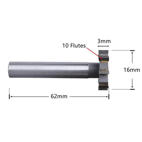 T Slot End Mill Cutter For Aluminum And Steel Beefy 16mm Diameter 6 Flutes Straight Shank Half Round Keyway 62mm Length