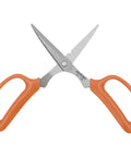 Smooth Snipping All Purpose Scissors 7 Inch 3 Pack Precision Ground Steel Blades Ergonomic Grips with orange handles.