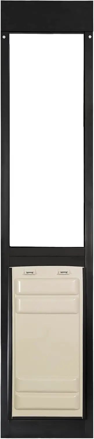 Heavy Duty Dual Pane Sliding Glass Door Pet Panel With Thick Insulated Flap For Brutal Weather in black, 14x27in with a cream flap.