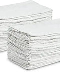 Stack of white shop towels B grade rags 60 pcs 20x40 inches for industrial auto garage cleaning and commercial use