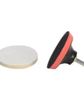 Easy Glass Fix Kit 9 Piece Set With Cerium Oxide Powder, polishing pad and felt wheel close-up for windshield and glass repair.
