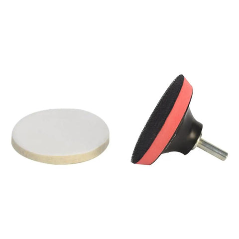 Easy Glass Fix Kit 9 Piece Set With Cerium Oxide Powder, polishing pad and felt wheel close-up for windshield and glass repair.