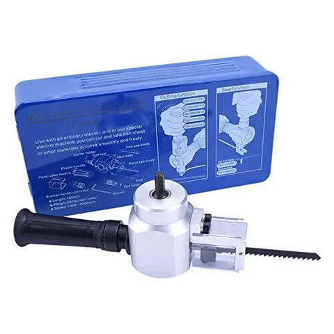 Double Head Metal Cutting Nibbler Saw With Case Sheet Metal Cutting Tool for DIY projects, shown with blue storage case and details.