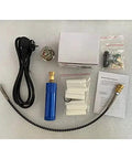 Hella Tough Electric Submersible Pump High Pressure Air Inflator And Liquid Transfer System 4500 Psi 220V components including pump, hose, and accessories.