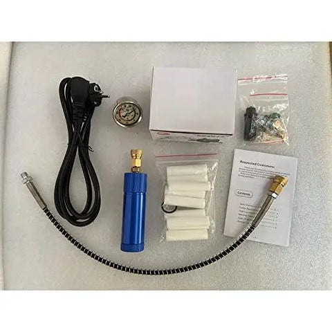Hella Tough Electric Submersible Pump High Pressure Air Inflator And Liquid Transfer System 4500 Psi 220V components including pump, hose, and accessories.