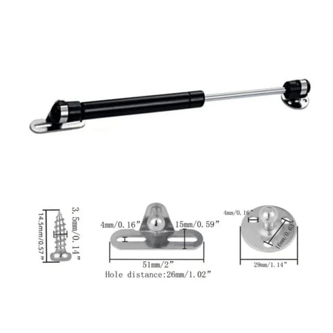 Heavy Duty 6 Inch Gas Struts Lift Supports For Cabinets Toy Boxes Tool Boxes And Cars Soft Open Lid Hinge 20 Newtons 4.4 Pounds Black