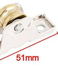 Solid As A Rock Single Wheel Sliding Door Roller And Window Pulley Replacement Hardware With Zero Hassle Install And Smooth Operator Rolling Action In Gold And Silver, 51mm size.