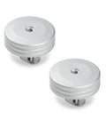 Round T Track Stop 2 Pack Pro Grade for securing oval, circular, and angular woodworking pieces, aluminum body, top view