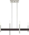 Four Light Brushed Nickel Linear Chandelier With Bronze Accents Exposed Socket Design For Mid Mod And Transitional Spaces Modern Dining Room Lighting Fixture