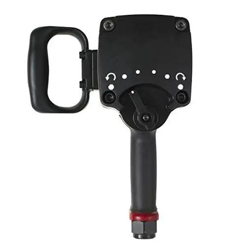 Heavy Duty 1 Inch Air Impact Wrench With Beefy Aluminum Housing And Sharp Red Finish Built Like A Tank For Grease Monkeys Featuring Swivel TPR Grip High Torque Control And Boss Level Reliability top view showing handle and adjustable controls.