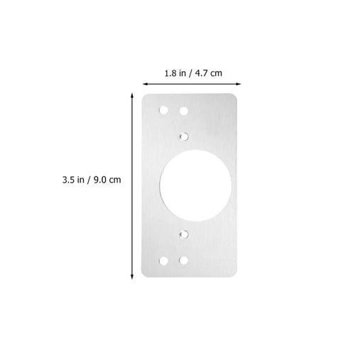 Stainless Steel Hinge Repair Plates Kit With Ten Thickened Metal Mending Brackets With Holes For Cabinets And Furniture Wardrobes And Home Use Easy Do It Yourself Installation illustrating bracket dimensions.