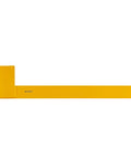 Left Side Pallet Rack End Protector, 36 Inch Long, 3/8 Inch Thick Steel, Bright Yellow Heavy Duty Corner Guard viewed from side with curved end.