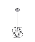 Modern LED Chandelier With Acrylic Design, Adjustable Hanging Ceiling Light, chrome-finished metal body, lit contemporary fixture.