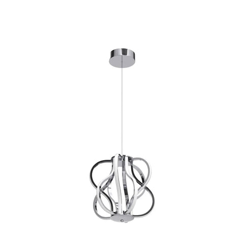 Modern LED Chandelier With Acrylic Design, Adjustable Hanging Ceiling Light, chrome-finished metal body, lit contemporary fixture.
