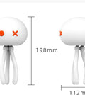 Rechargeable Jellyfish LED Night Light For Nursery With Dimmable Touch Control, side and front view with dimensions