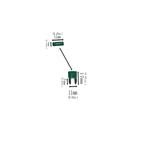 Inline 16 Gauge Fuse Holder Kit For Mini Blade Fuses dimensions diagram with 11mm width and 17mm height dimensions shown
