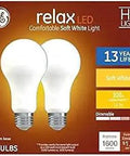 Relax 100W EQ A21 Soft White Dimmable LED Light Bulb 2 Pack for Lamps and Ceiling Lights, packaging front view