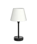 Lit Touch Control Table Lamp With Dual USB Ports And AC Outlet, 3 Way Dimmable, White Fabric Shade, front view