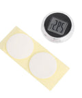 Front view of round digital motorcycle thermometer watch with stick-on adhesive temperature sensors