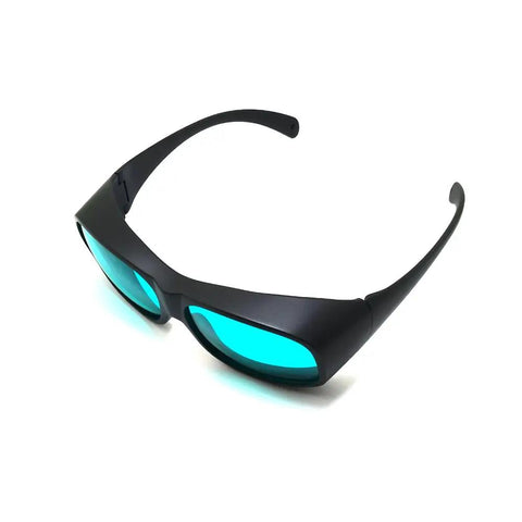 Top Shelf Red Laser Safety Glasses Delivering Straight Up Heavy Duty OD4 Plus Eye Shield Spannin 620 To 700 Nm While Keepin Ya Secure From 635 650 And 694 Nm Beams In Any Setup, featuring black frame with blue lenses.