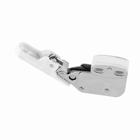 Heavy Duty Push To Open Cabinet Lock With Auto Release Spring For Kitchen Bedroom Cupboard Doors Easy Install Touch Catch Latch Rebound Door Catch No Handles Needed White Plastic, shown from side angle.