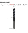 Extra Long 3/8 Inch Carbide Ball Nose End Mill For Alloy And Hardened Steels, 4 Inch Overall Length, Four Flute, HRC 55 AlTiN Coating CNC Router Bit, 1 Piece, front view
