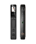 Heavy Duty Fingerprint Smart Door Lock With Waterproof Touchpad And Advanced Security Alarms For Front Entry, sleek black design with biometric scanner and keypad.