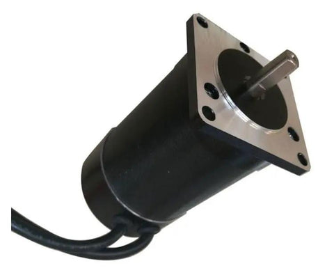 Side view of Low Noise 24V 140W Brushless DC Motor with Hall Sensor 3000 RPM, 57mm flange, 8mm shaft for robotics and DIYers.