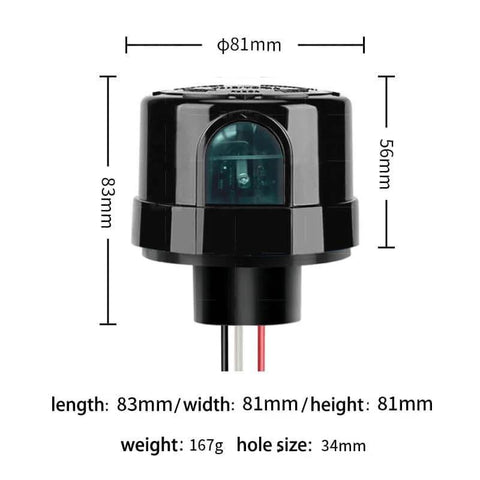 Outdoor Dusk To Dawn Photocell Light Sensor Switch With Auto On Off, dimensions 83x81x81mm, hard wired, photoelectric detection