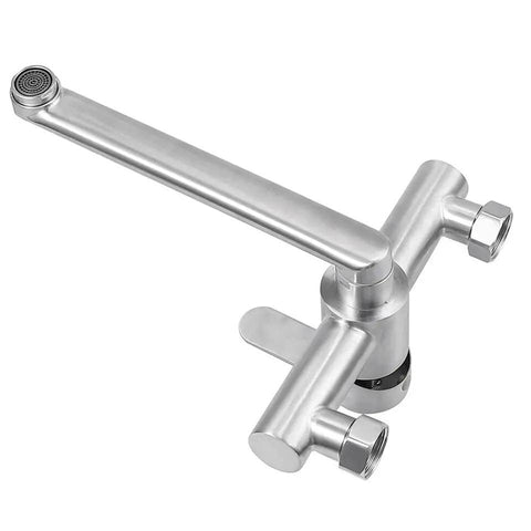 360° Rotatable Wall-Mounted inless Steel Kitchen Faucet - Single Handle Mixer Tap for Sink and Cooking - Modern Design with sleek stainless steel finish.