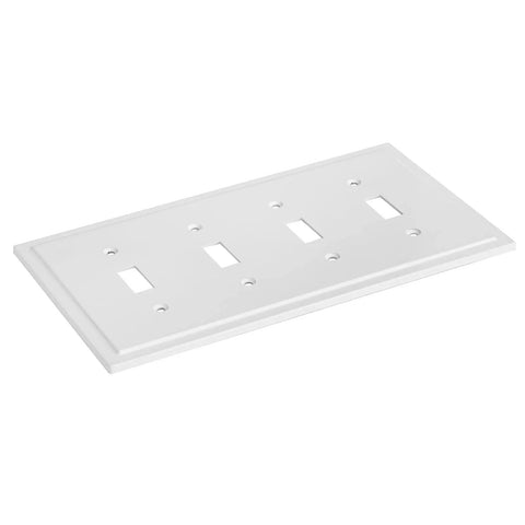 Modern Edge Quad Toggle Wall Plate White For Switches And Outlets Durable Zinc Alloy Decor Cover Heavy Duty Easy Install