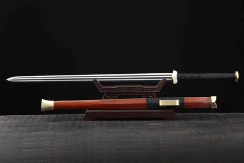 Fully Handmade Damascus Steel Folding Blade Sword With Rosewood Scabbard And Brass Fittings Heat Tempered Full Tang Chinese Longquan Style