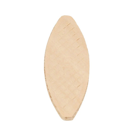 Close-up of a single beech wood biscuit from 100 Pieces Wood Joining Biscuits Pro Grade Beech Wood Dowel Set for Cabinet Making and Furniture Assembly.