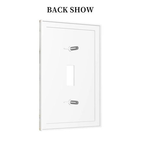 Back view of One Gang Light Switch Cover Plate White Gold Marble Wall Faceplate With Painted Screws Decorative Toggle Plate.